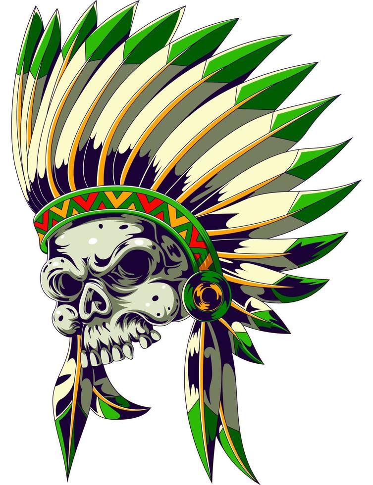 American indian skull with feather hat vector