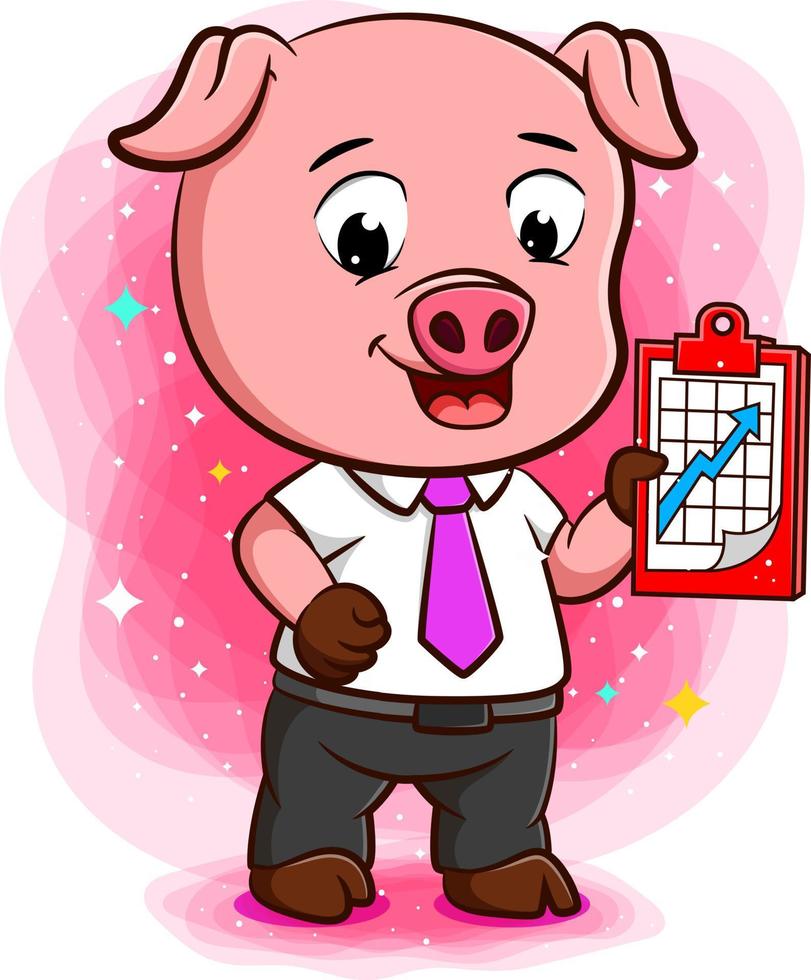 A pig dressed as businessman show a growing graph vector