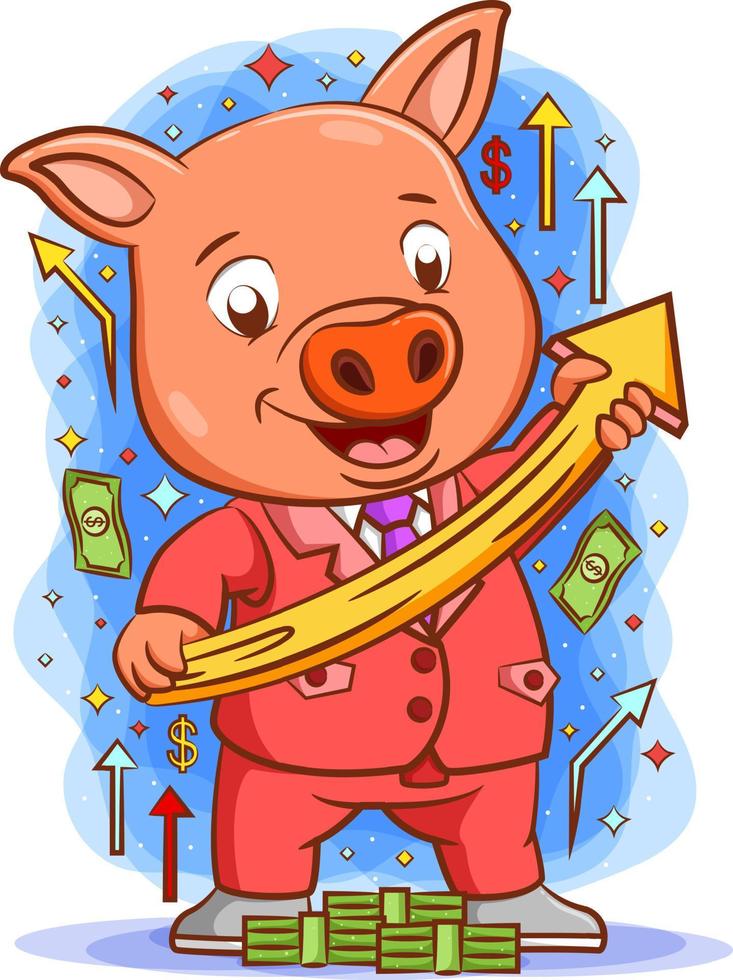 The pig holding the upper graphic with the happy face vector