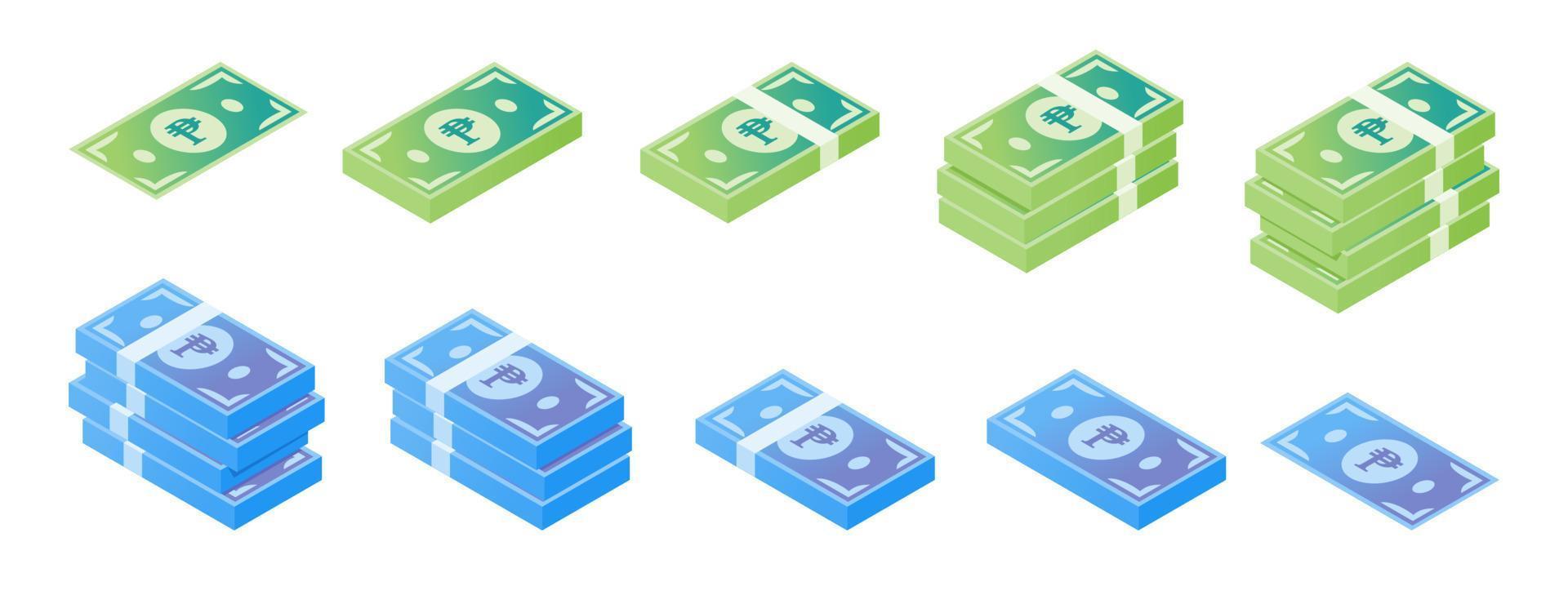 conjunto de iconos isométricos de billetes de peso filipino vector