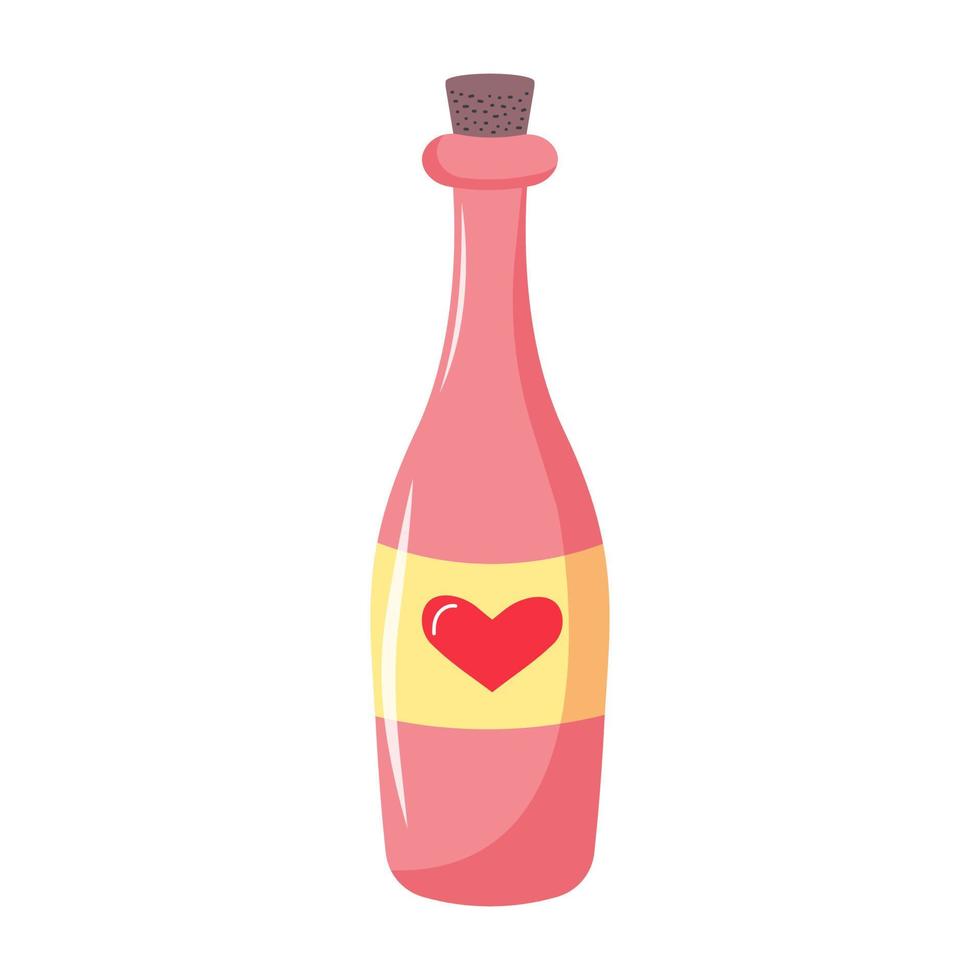botella de vino con etiqueta de corazón. vector