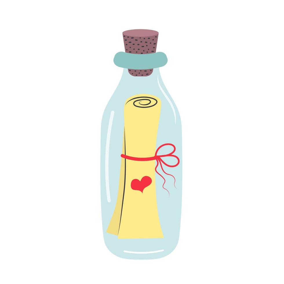 Letter in the glass bottle. Love message. vector