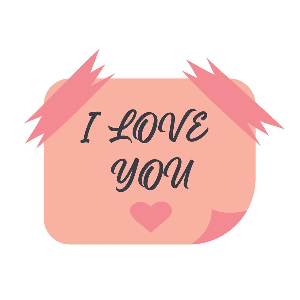 nota de papel de amor rosa en las pegatinas con la inscripción te amo y un corazón. vector