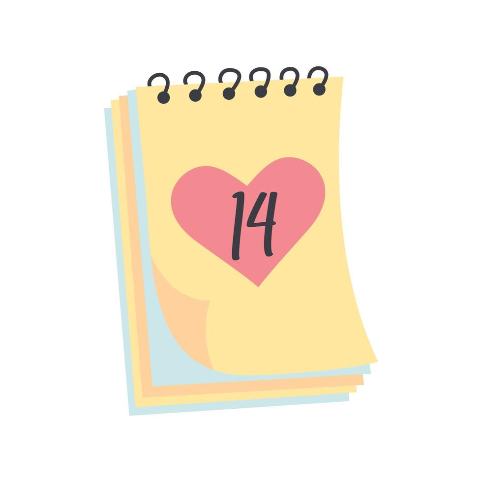 Tear-off hand-drawn calendar. A sheet with the date February 14, Valentine's Day. vector
