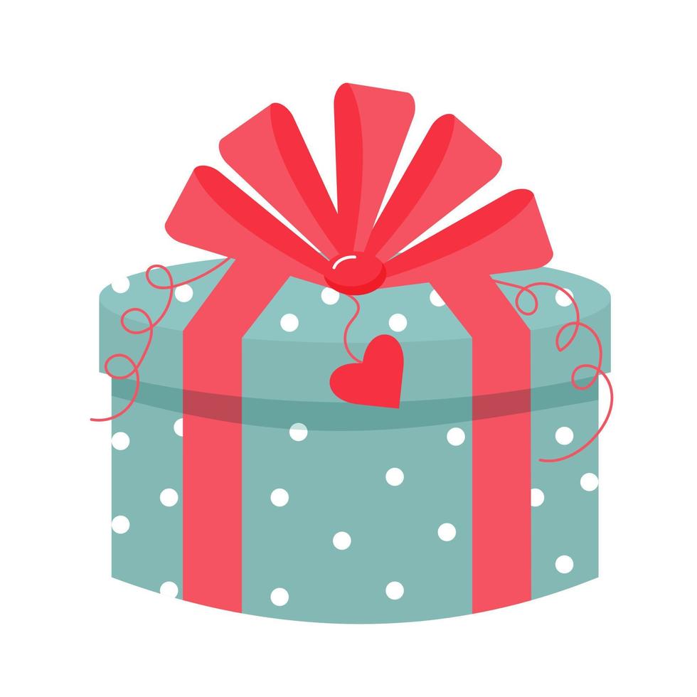 Gift box in polka dot with bow and heart label vector