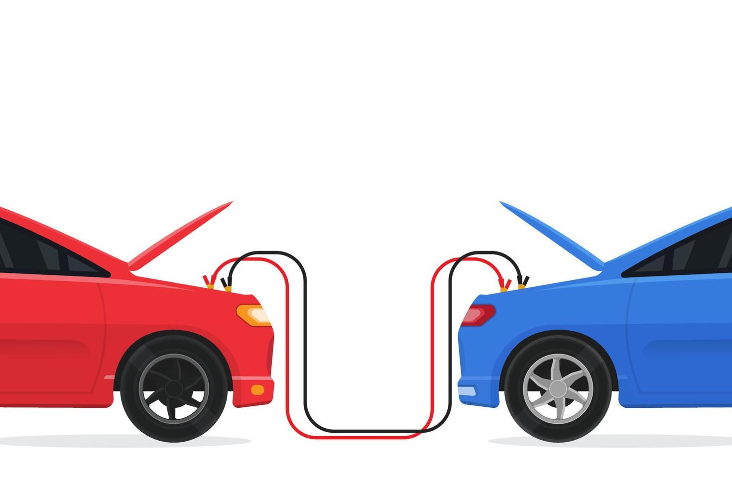 Jump start two cars, Battery low. Vector illustration