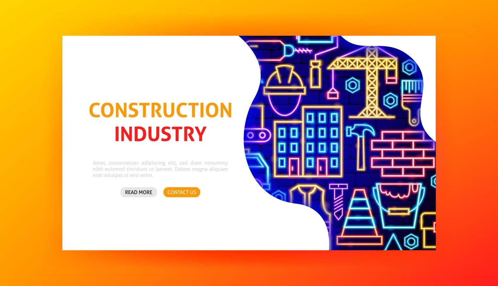 Construction Industry Neon Landing Page vector