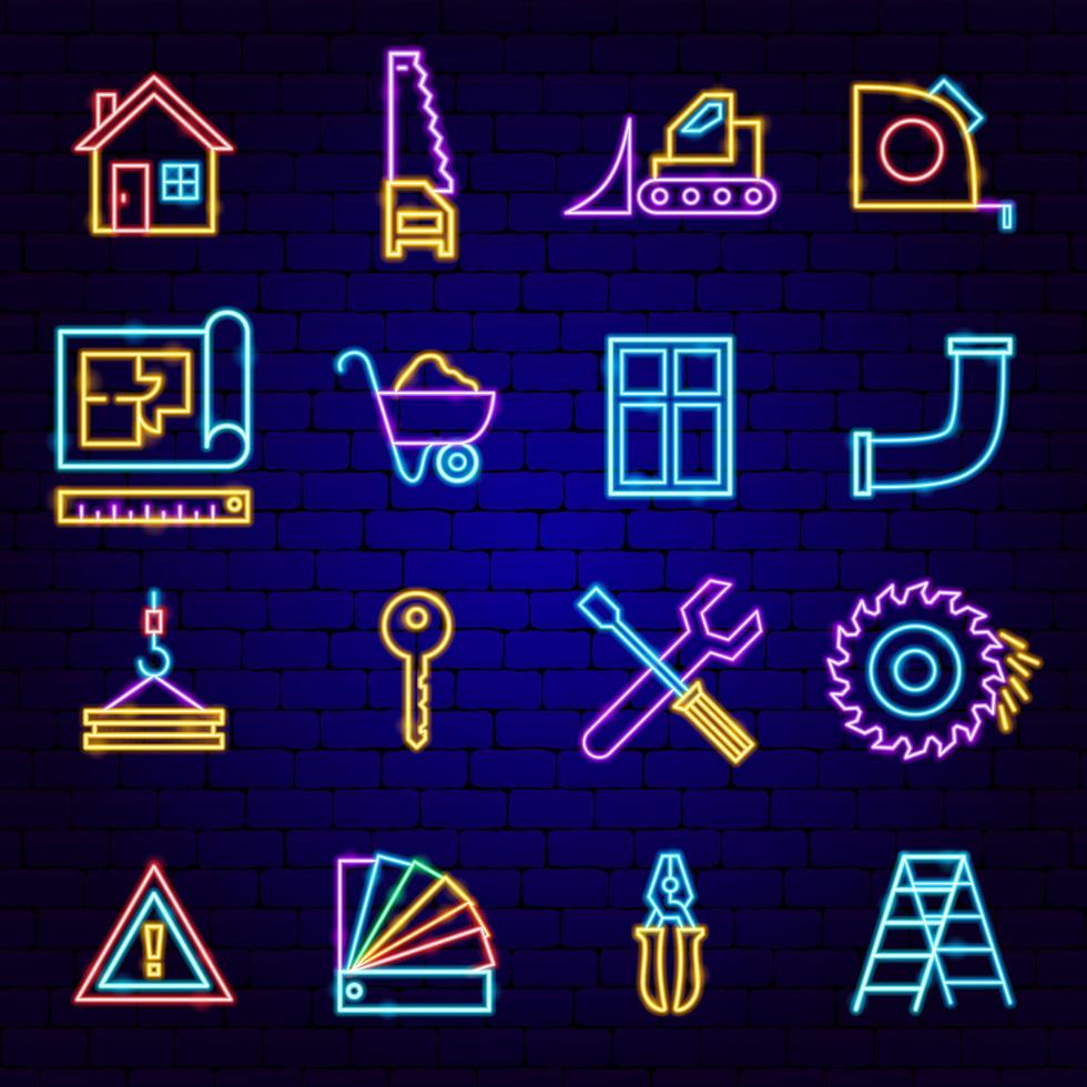 Construction Neon Icons vector