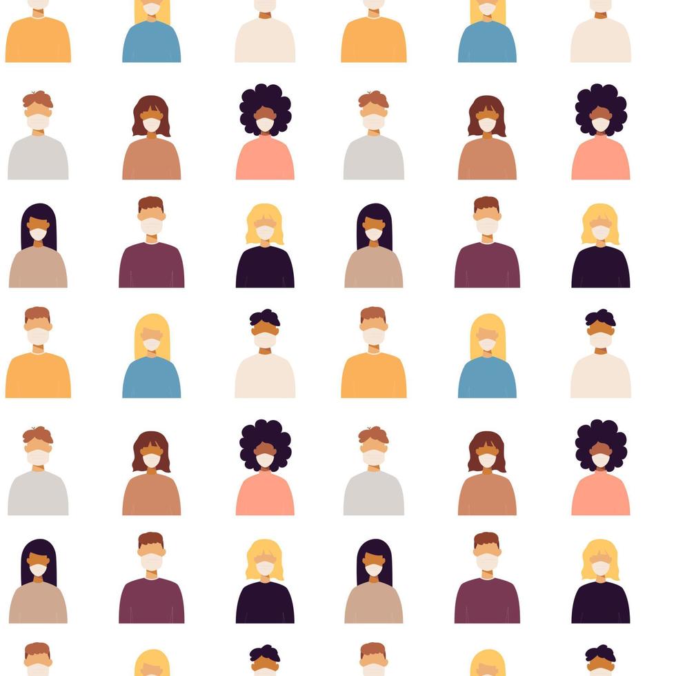 People with Masks Portrait Seamless Pattern vector