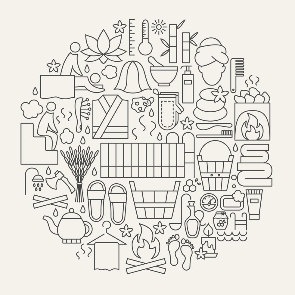 Sauna Line Icons Circle vector