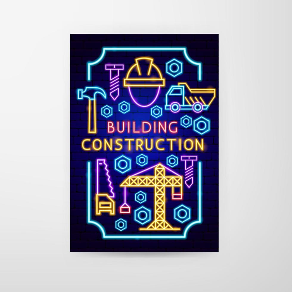 Building Construction Neon Flyer vector