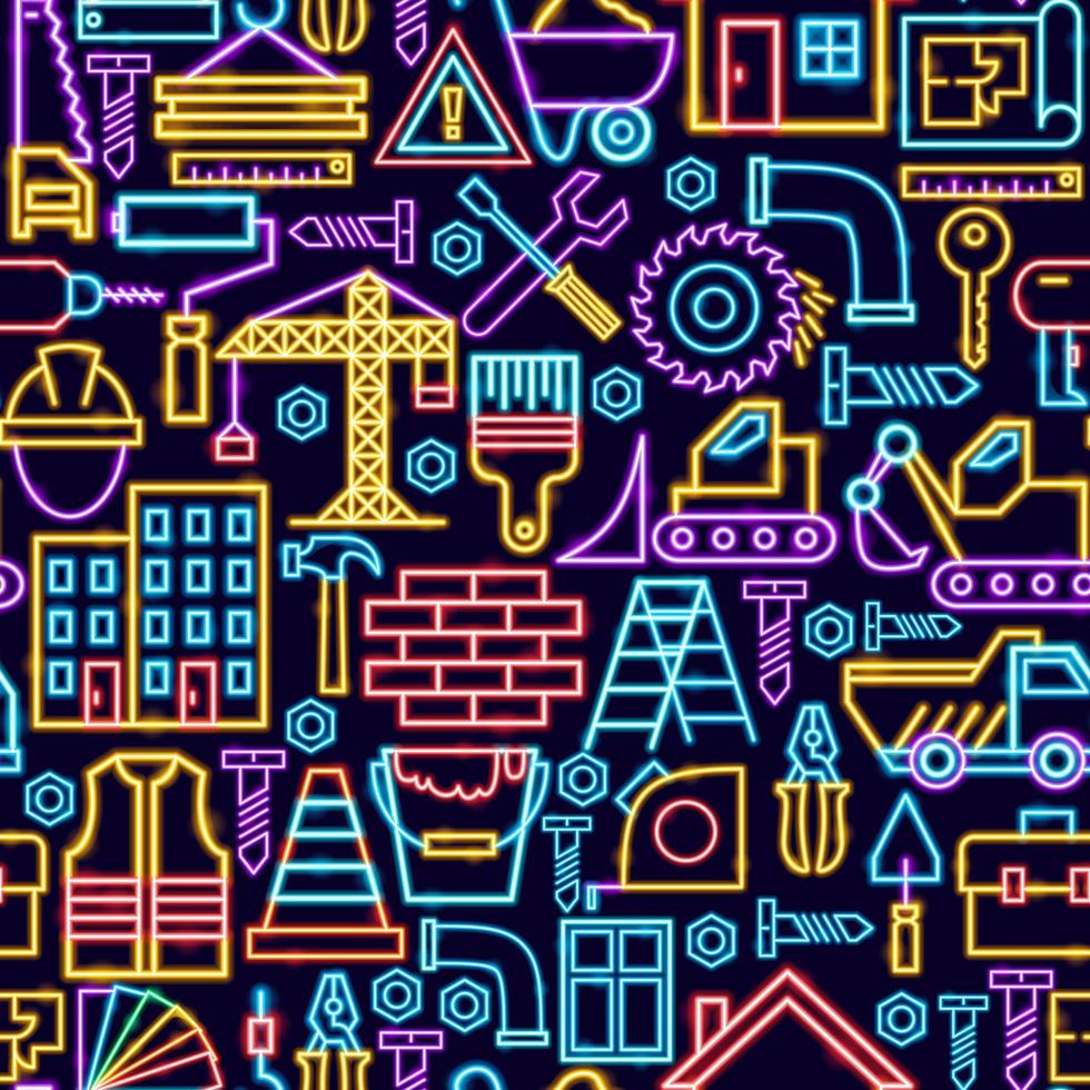 Construction Seamless Neon Pattern vector