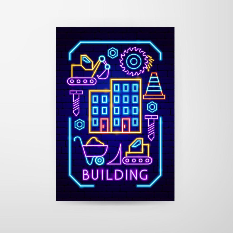 folleto de neón de construcción vector