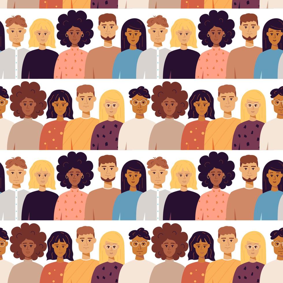 Many People Portrait Seamless Pattern vector