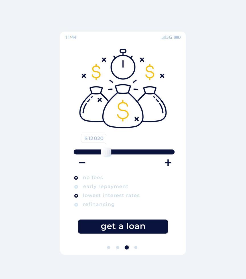 Fast loan mobile app, ui design vector