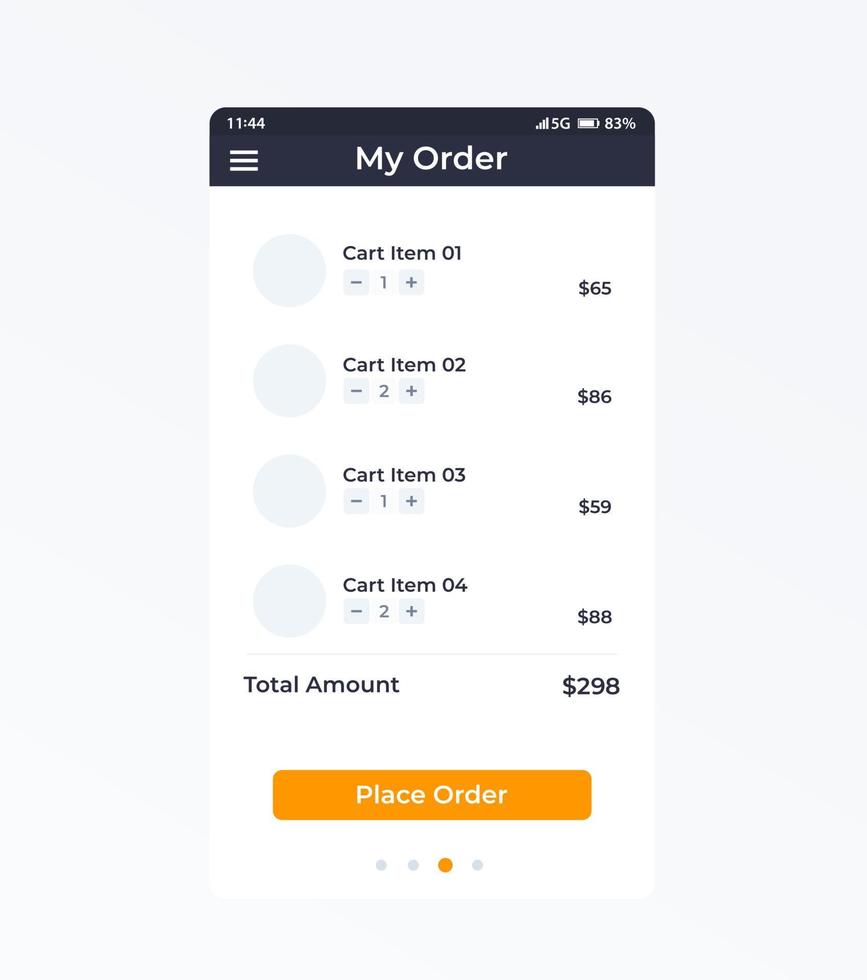 Place Order mobile ui design, vector