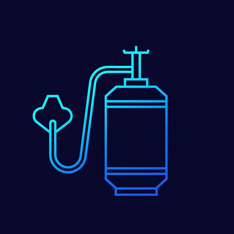 oxygen tank and mask icon, linear vector