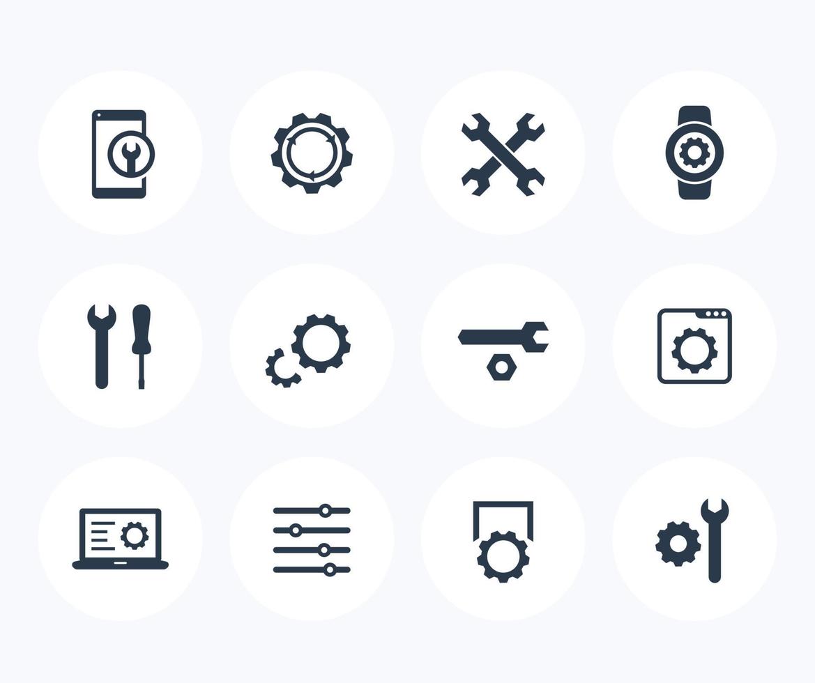 settings, configuration, repair service icons on white vector