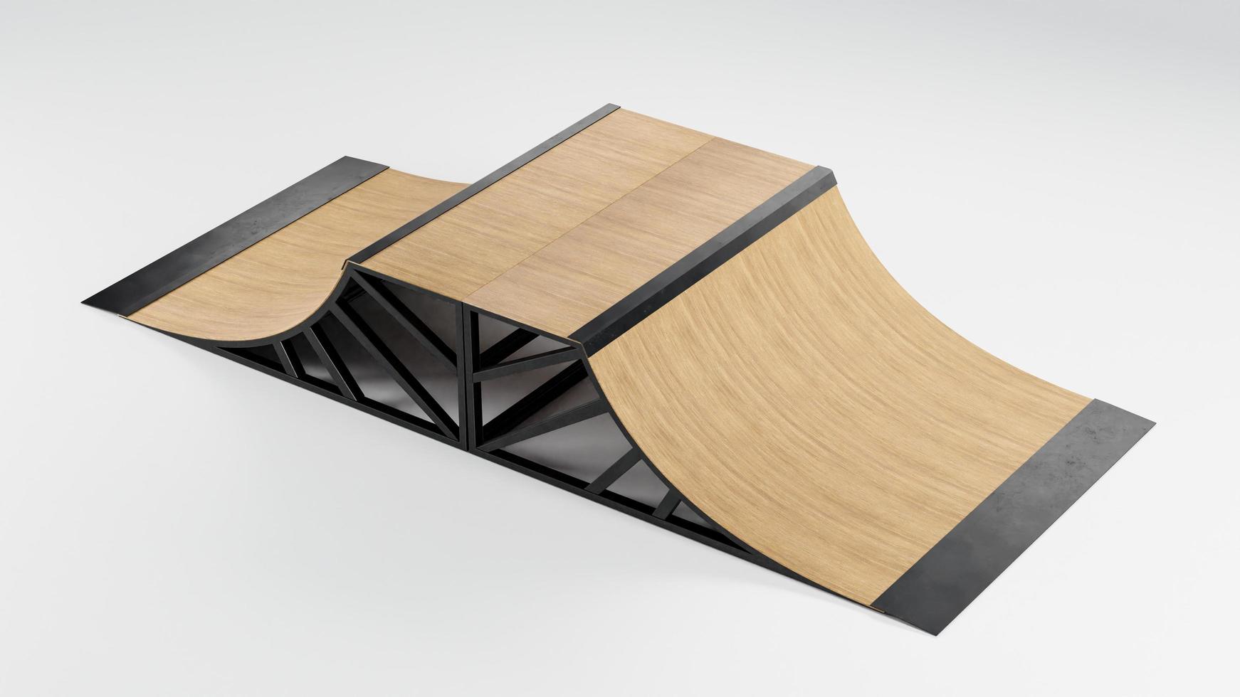 prototipo de rampa monopatín half pipe. Ilustración 3d foto