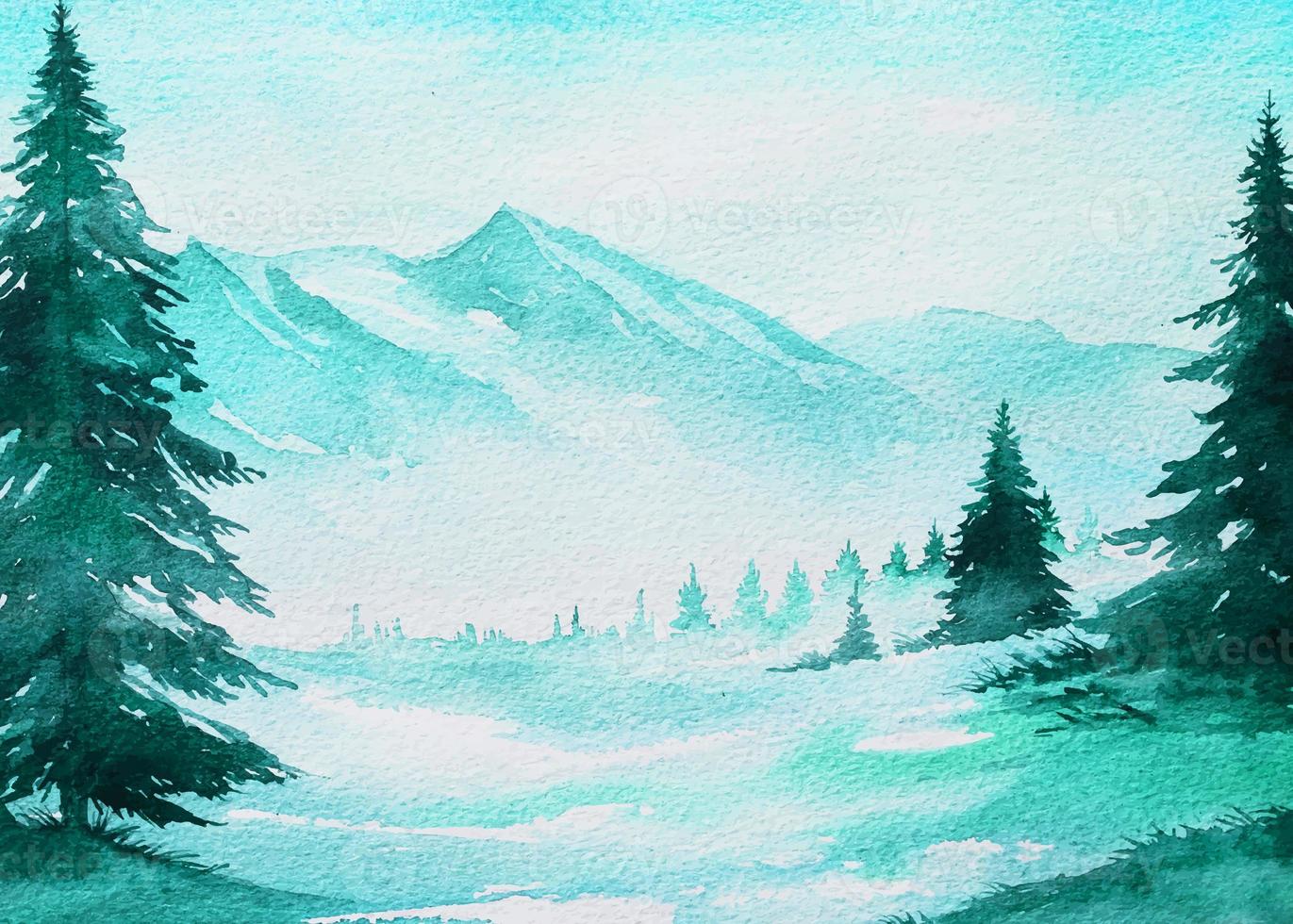 greenish blue wonderful winter snow mountain pastel color with natural frozen tree. photo