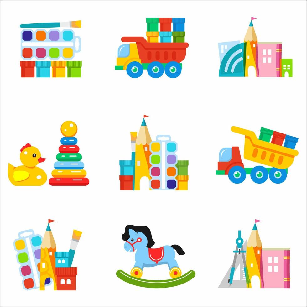 juguetes para niños. conjunto de iconos vectoriales. el desarrollo y la educación de los niños. vector