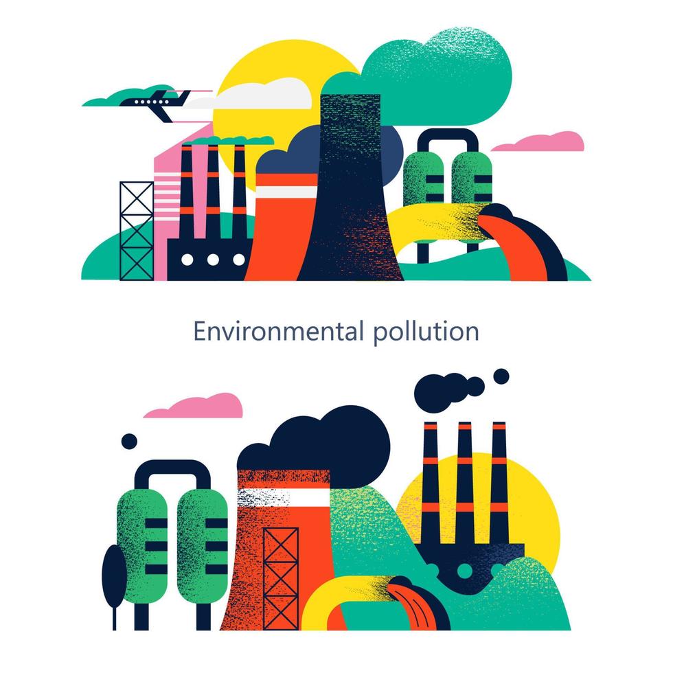 Pollution of the environment by harmful emissions into the atmosphere and water. Vector illustration 03.jpg