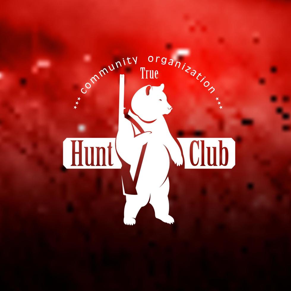 Vector logo of a hunting club. Logo bear with a gun.