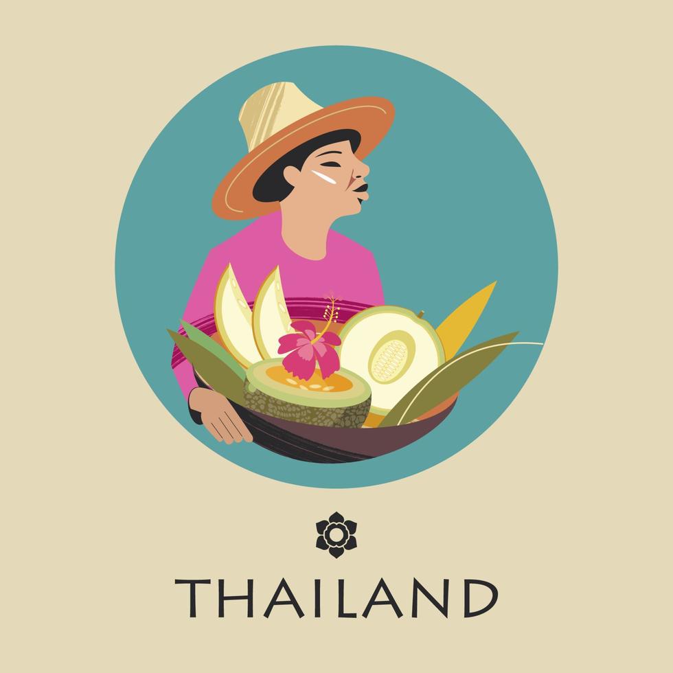 comerciante de frutas tailandés. ilustración vectorial. vector