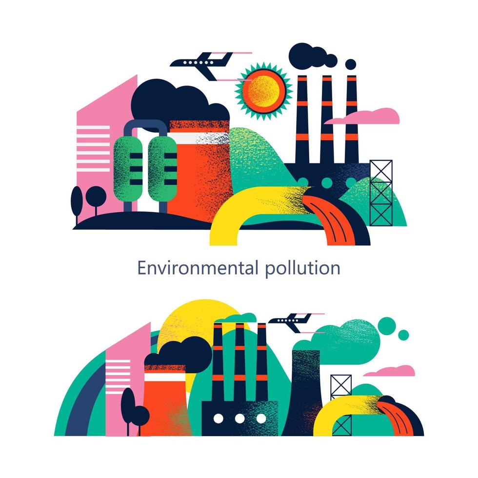 Pollution of the environment by harmful emissions into the atmosphere and water. Vector illustration 03.jpg