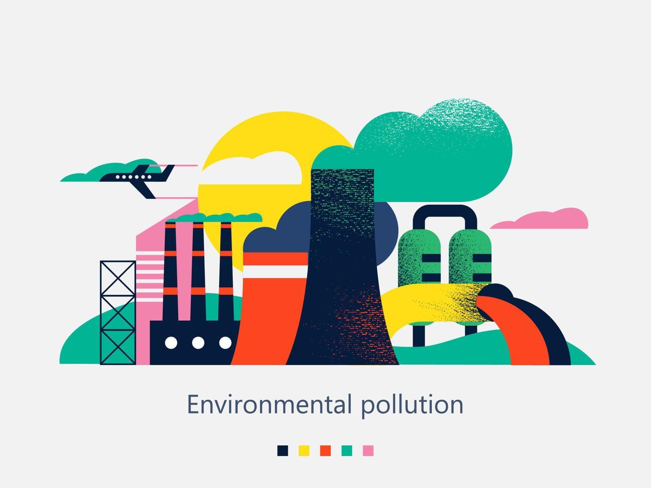 Pollution of the environment by harmful emissions into the atmosphere and water. Vector illustration 03.jpg