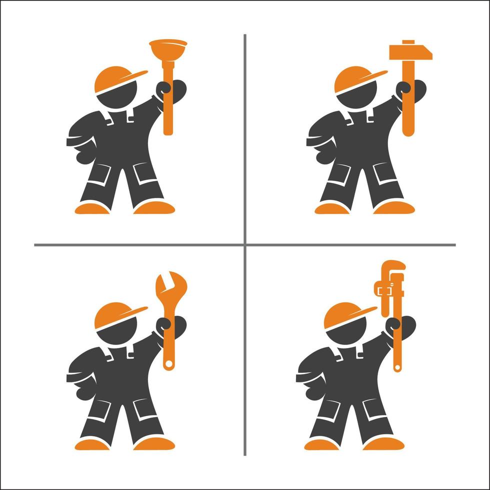 fontanero, trabajador, mecánico, constructor. logotipos vectoriales, marcas. profesión. vector