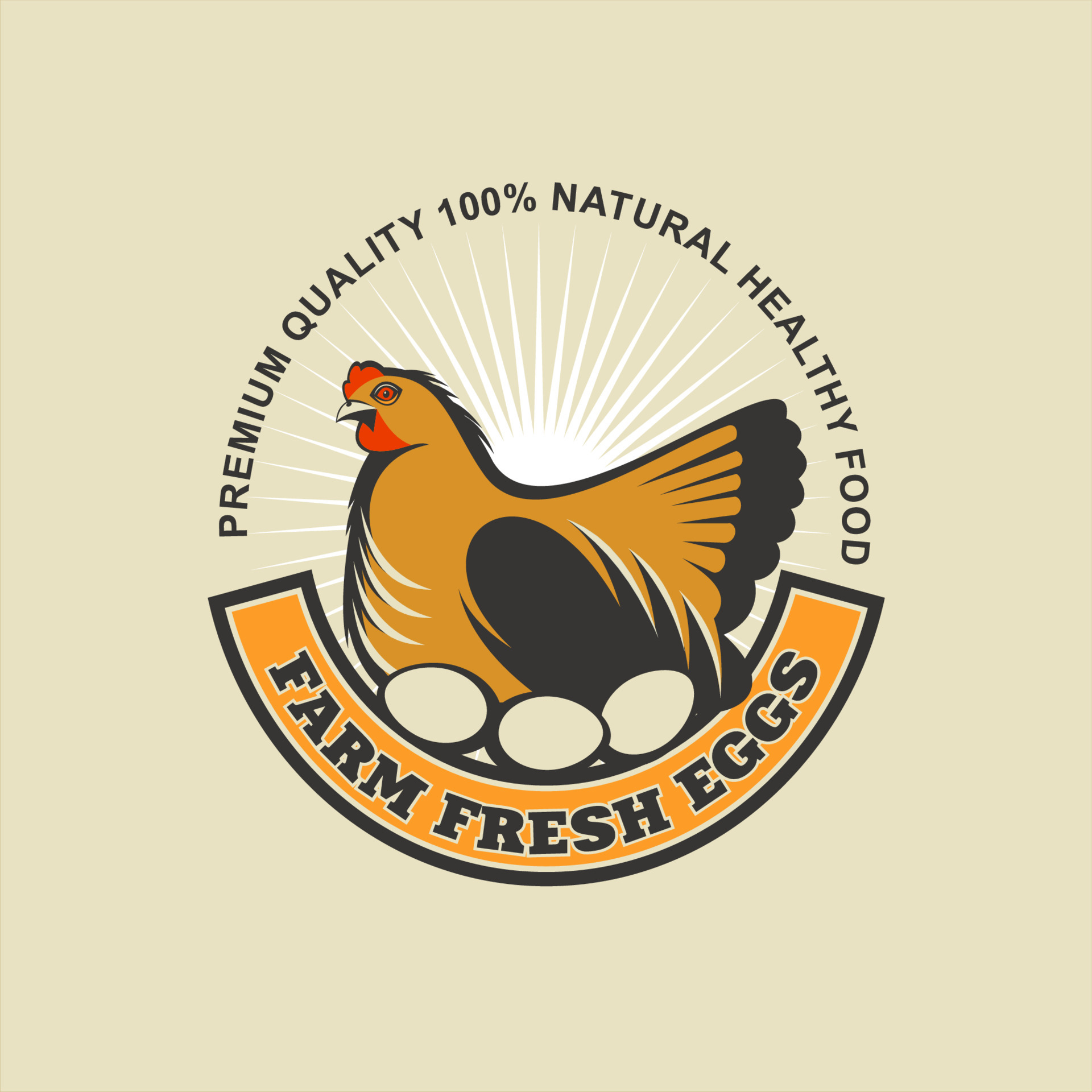 Fresh farm eggs. Vector logo, sign. The image of the chicken sitting on