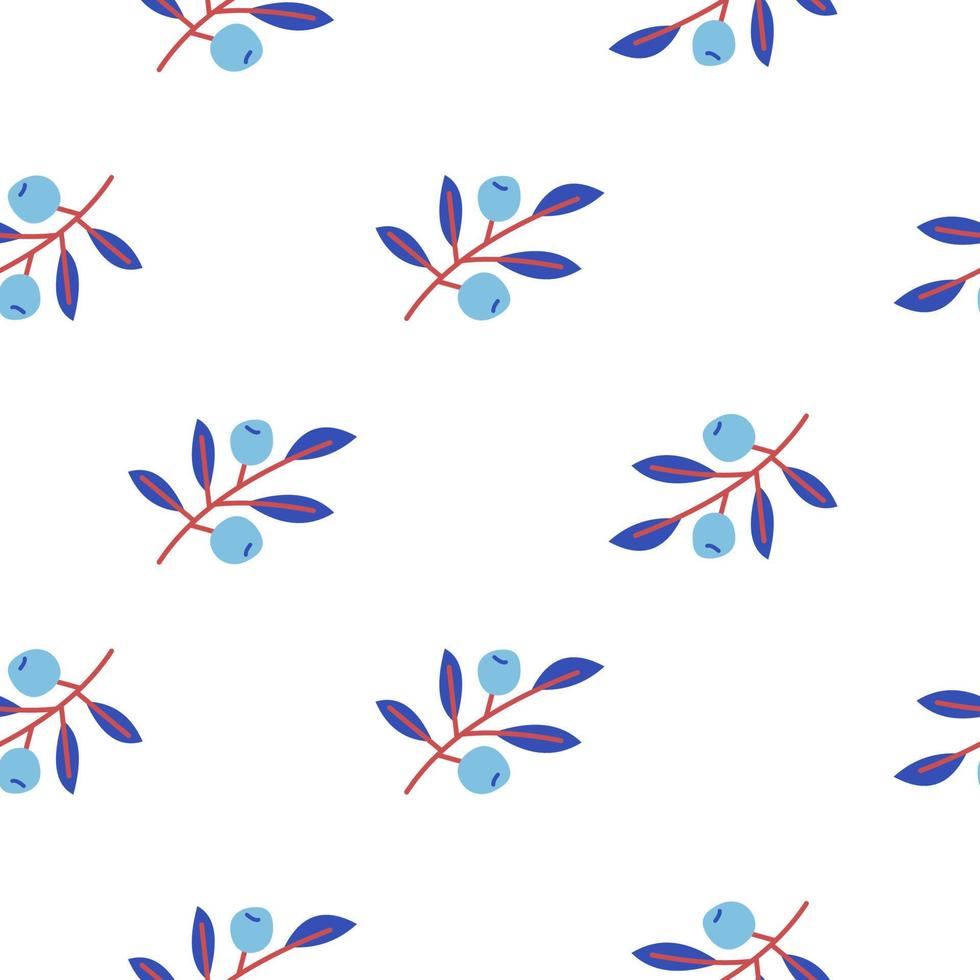 Cute floral seamless pattern with branches and berries.  For printing on paper, textiles of all sizes. Vector illustration.