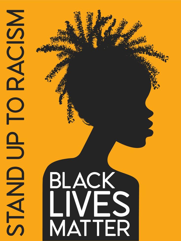 las vidas de los negros son importantes. cartel de protesta. una silueta afroamericana sobre un fondo amarillo. enfrentarse al racismo. vector