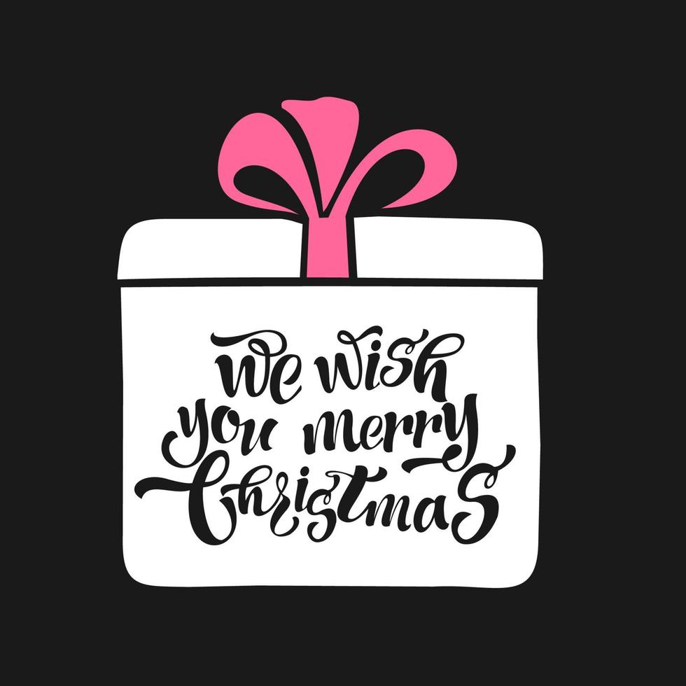 deseamos una feliz navidad. diseño de letras feliz navidad. la inscripción en la caja con el regalo. ilustración vectorial. la inscripción en la caja con el regalo. vector