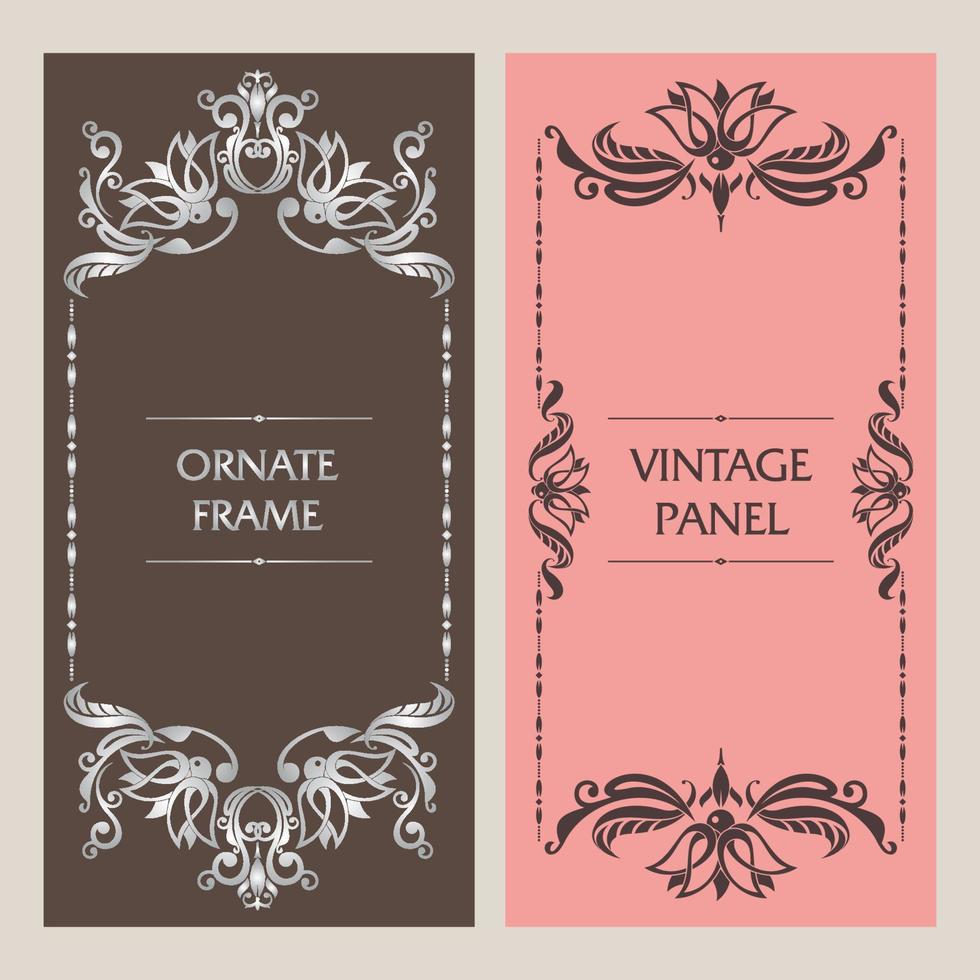 Ornate vintage cards. Template frame for greeting card, invitation, certificate, leaflet, poster. Vector border with place for text.