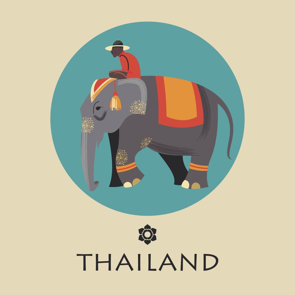 The mahout riding on the elephant. Vector illustration.