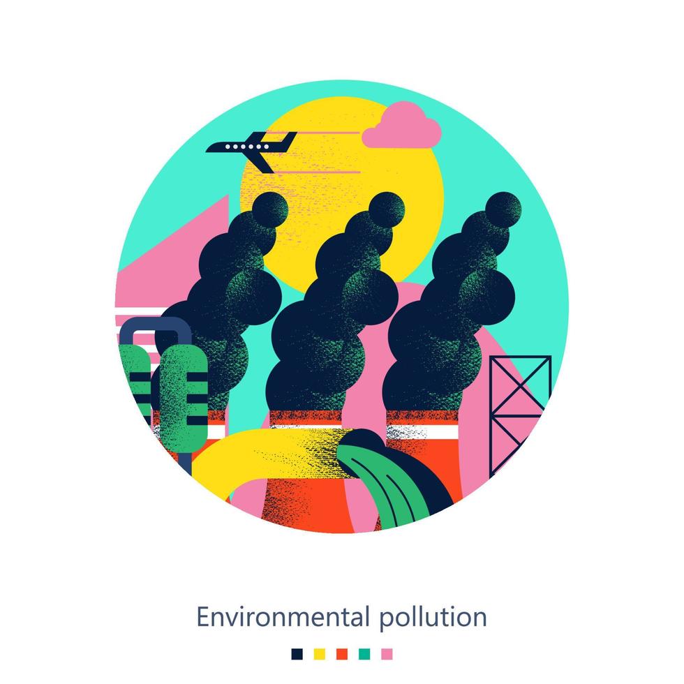 Pollution of the environment by harmful emissions into the atmosphere and water. Vector illustration 03.jpg