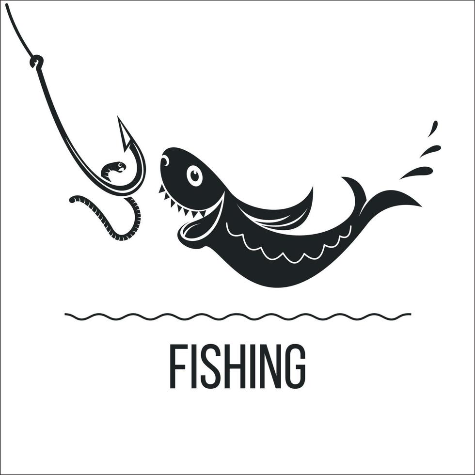 Fishing. Big fish and fishing hook with a worm. Vector illustration, logo.  4862747 Vector Art at Vecteezy