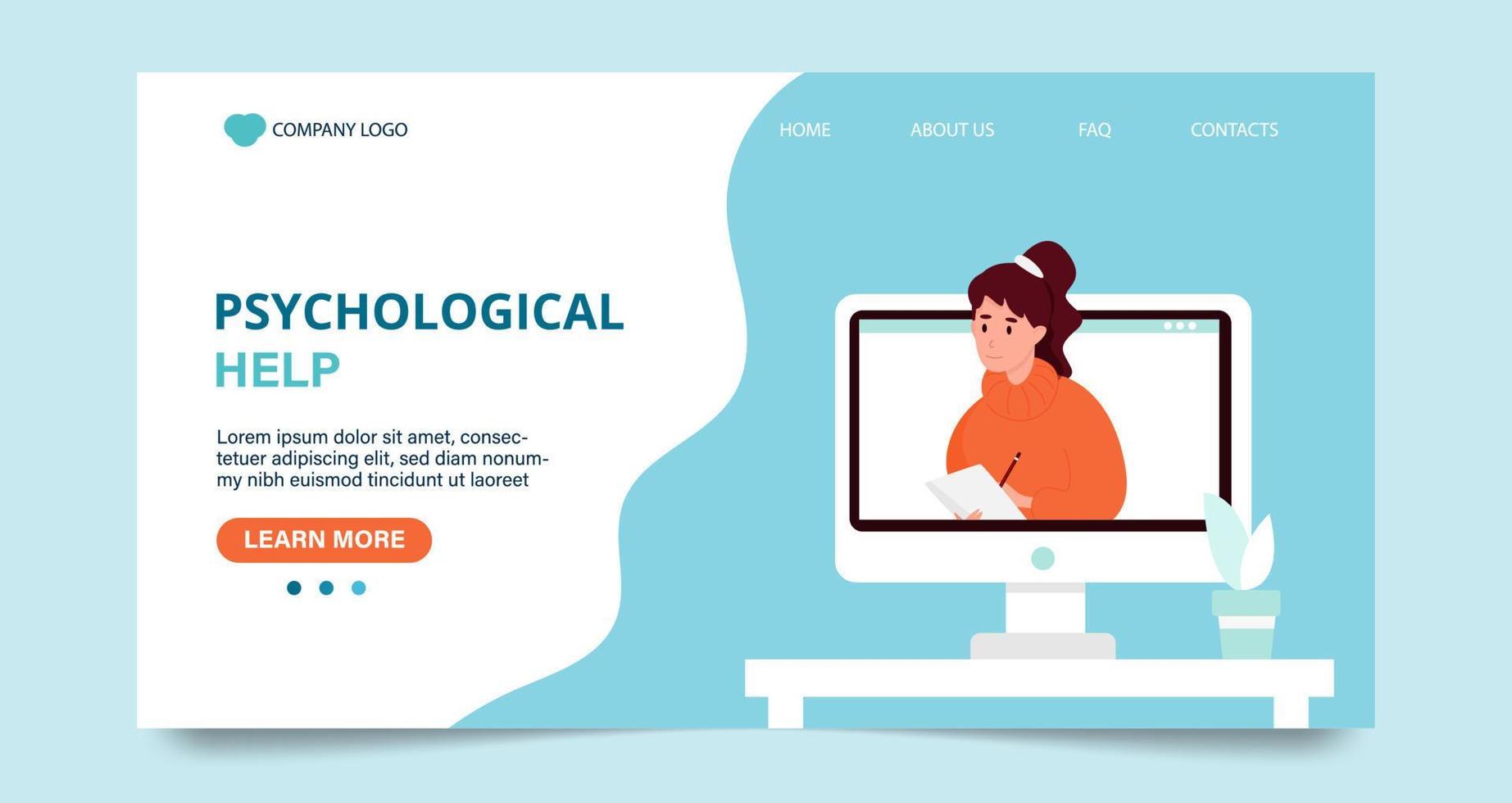 Online psychological support, landing page template. Mental health concept. Vector illustration in flat style