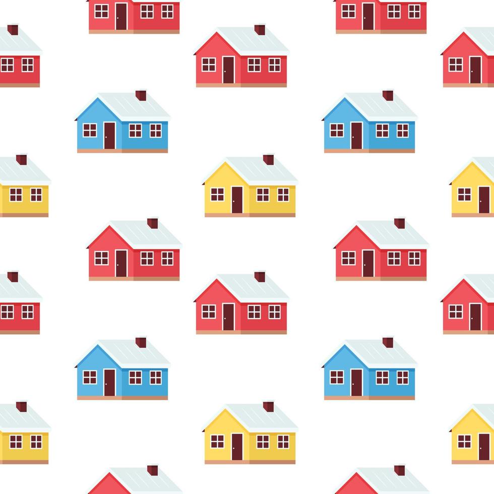 Seamless pattern of colored rural houses drawn in a flat style. Vector illustration