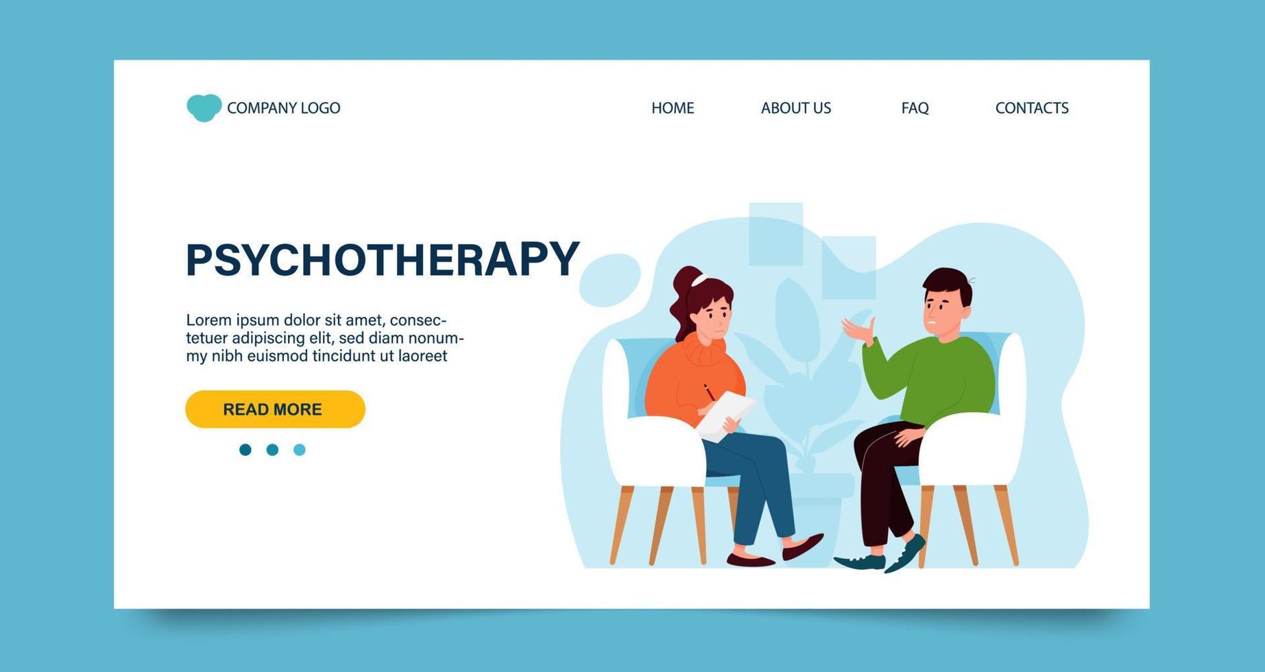 Psychotherapy landing page template. Mental health. Vector illustration in flat style