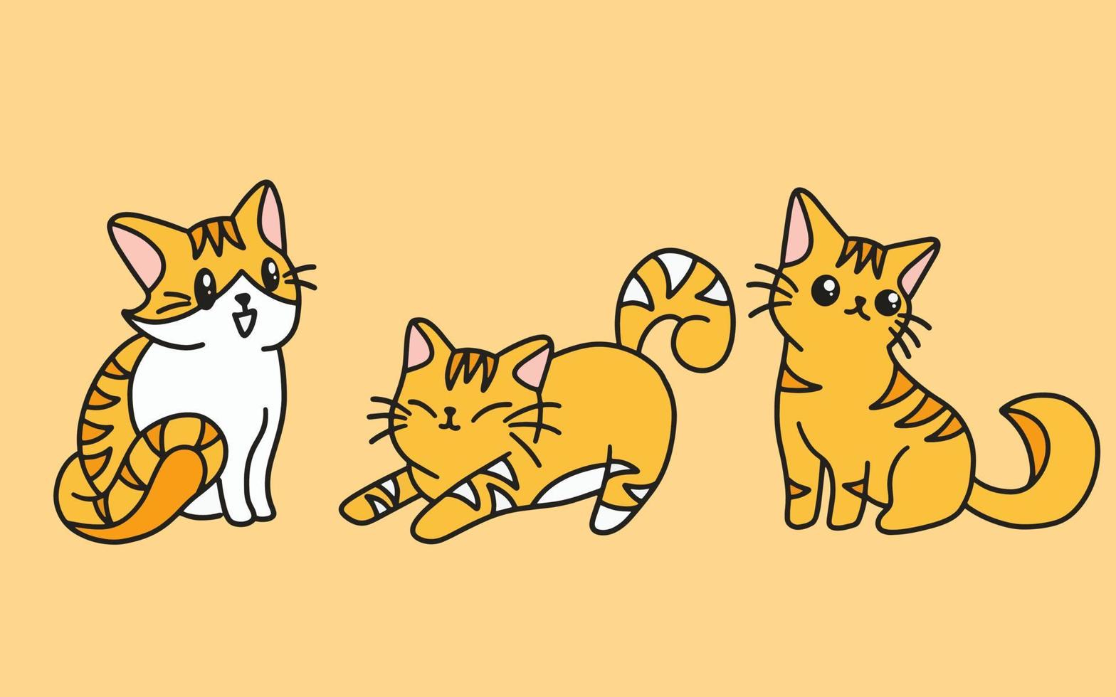 Set of Cute Cats Cat Kitty Cartoon Animal Pet Character Happy collection illustration vector