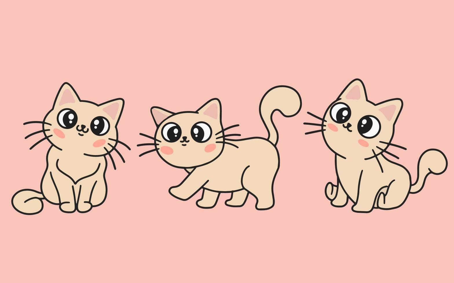 Set of Cute Cats Cat Kitty Cartoon Animal Pet Character Happy collection illustration vector