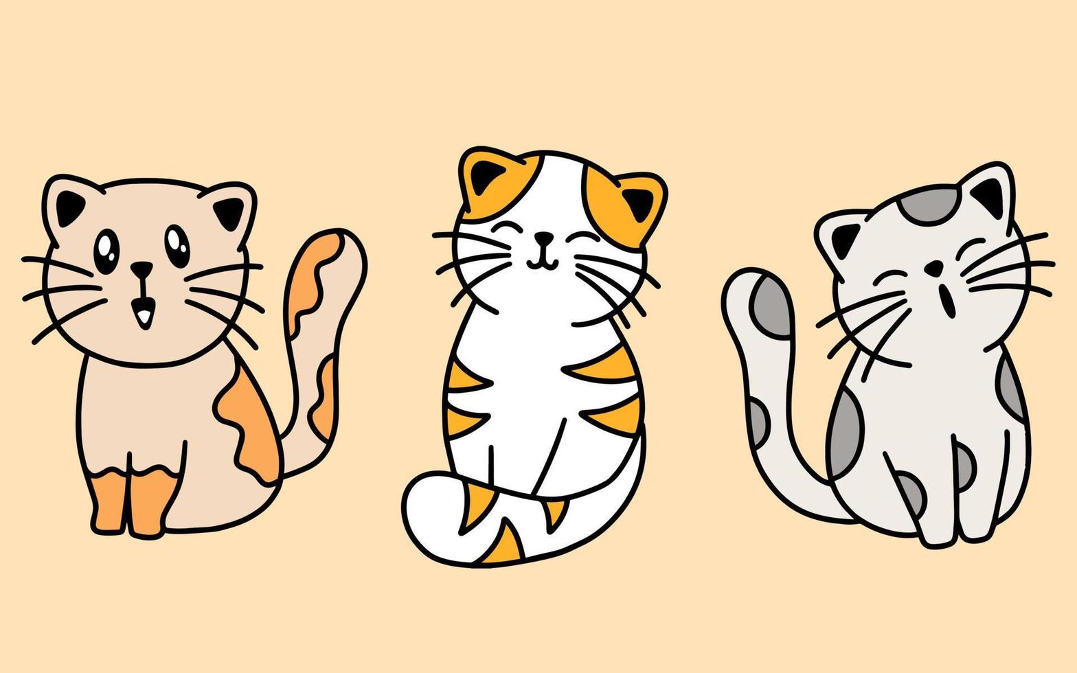Set of Cute Cats Kitty Cartoon Animal Pet Character Happy collection illustration vector