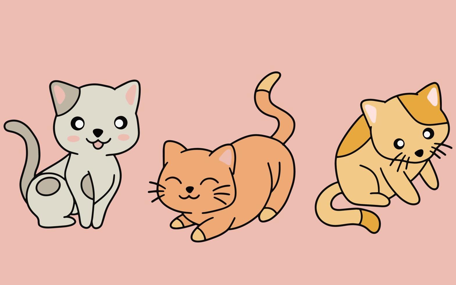 Set of Cute Cats Kitty Cartoon Animal Pet Character Happy collection illustration vector