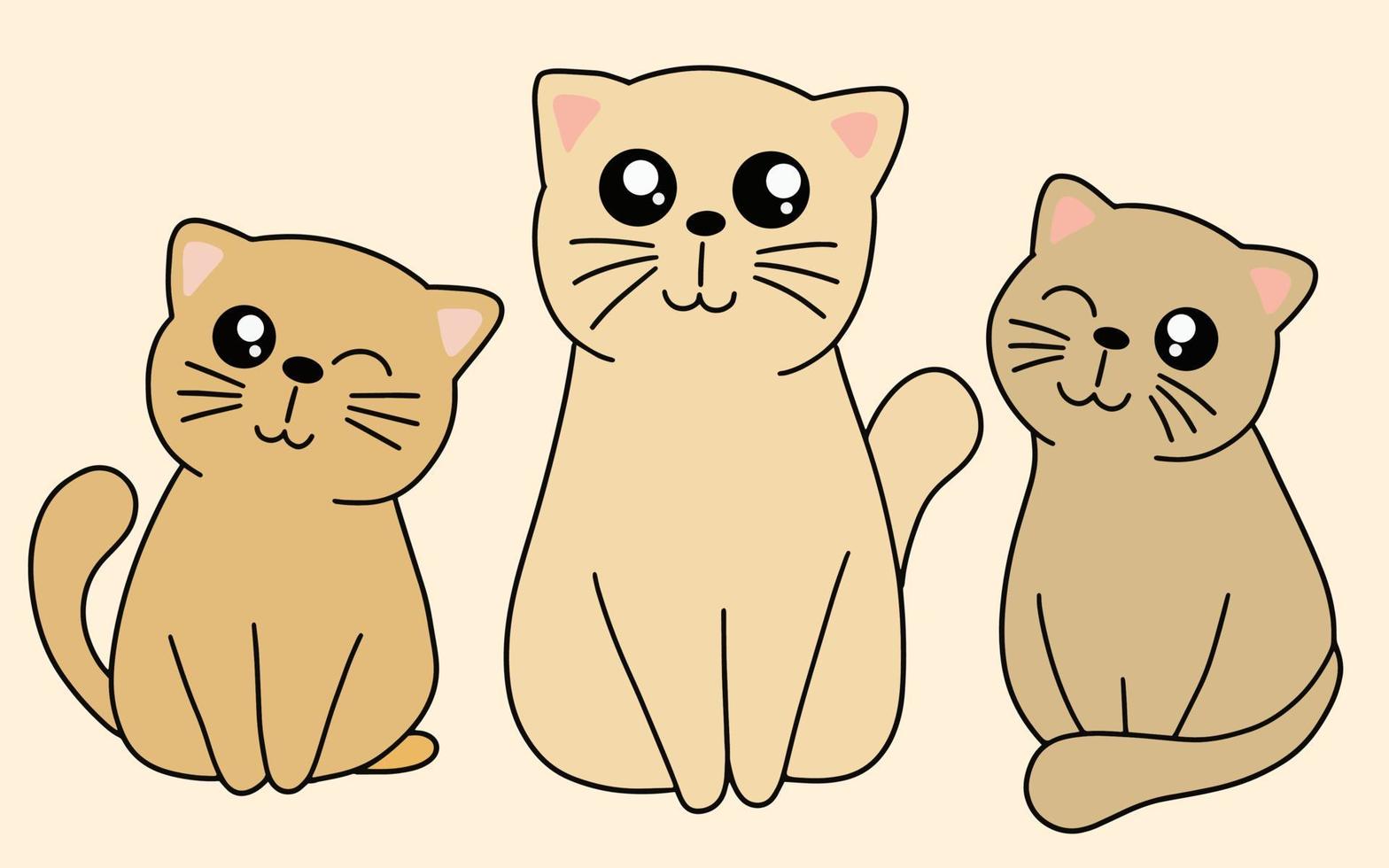 Set of Cute Cats Kitty Cartoon Animal Pet Character Happy collection illustration vector