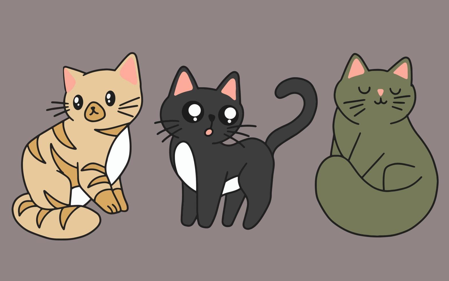 Set of Cute Cats Cat Kitty Cartoon Animal Pet Character Happy collection illustration vector