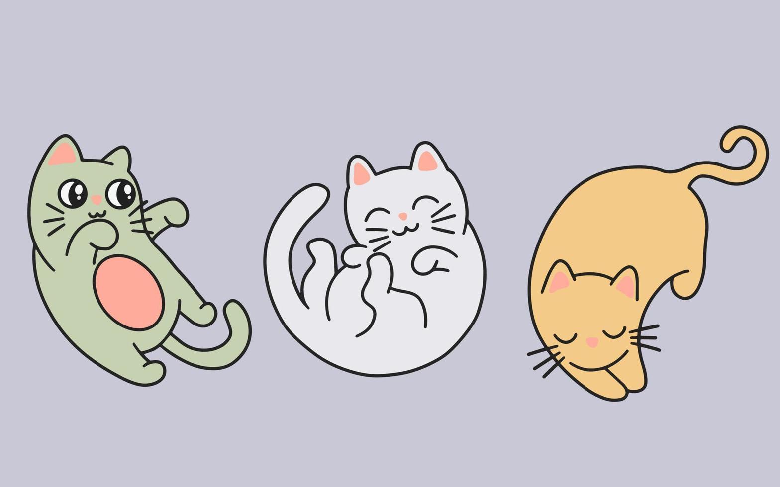 Set of Cute Cats Cat Kitty Cartoon Animal Pet Character Happy collection illustration vector