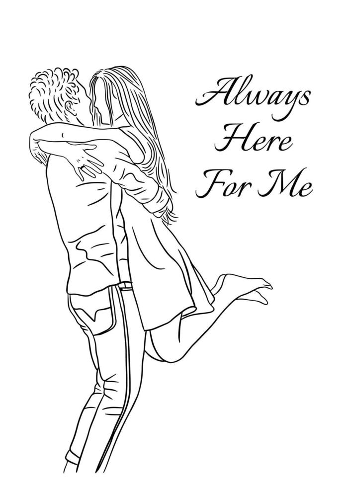 Happy Together Love Couple Women Girls and Boy Line Art Hand Drawn Style illustration vector